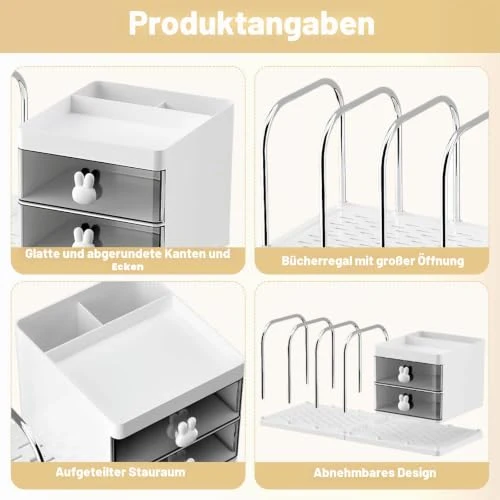 Schreibtisch Organizer mit 2 Schubladen, Stifte Organizer mit Ablagefächer, Schreibtischablage mit 4 Zeitschriftenhalter, Schreibtisch Zubehör für Bürobedarf Dokumentenablage (Weiß)