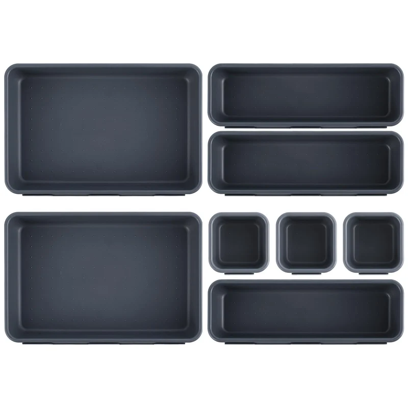 Schubladen Organizer Büro Ordnungssystem, AufbewahrungsBox, 8-teiliges Schubladen Organizer Küche, 3 Größen, Verstellbar, Rutschfester Organizer Box Für Schreibtisch, Badezimmer, Büro, Utensilien