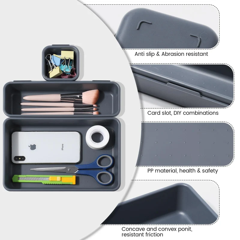 Schubladen Organizer Büro Ordnungssystem, AufbewahrungsBox, 8-teiliges Schubladen Organizer Küche, 3 Größen, Verstellbar, Rutschfester Organizer Box Für Schreibtisch, Badezimmer, Büro, Utensilien