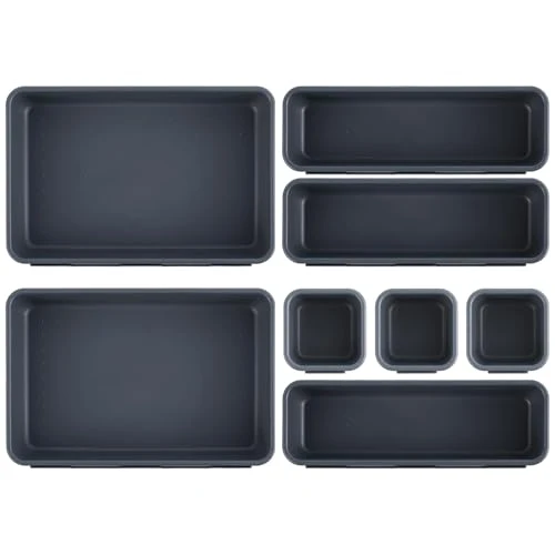Schubladen Organizer Büro Ordnungssystem, AufbewahrungsBox, 8-teiliges Schubladen Organizer Küche, 3 Größen, Verstellbar, Rutschfester Organizer Box Für Schreibtisch, Badezimmer, Büro, Utensilien