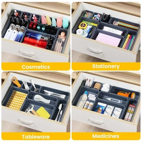 Schubladen Organizer Büro Ordnungssystem, AufbewahrungsBox, 8-teiliges Schubladen Organizer Küche, 3 Größen, Verstellbar, Rutschfester Organizer Box Für Schreibtisch, Badezimmer, Büro, Utensilien
