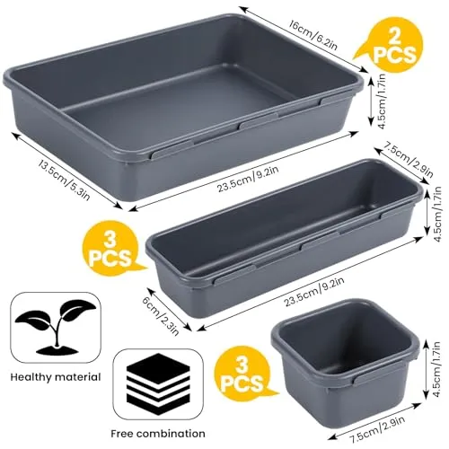 Schubladen Organizer Büro Ordnungssystem, AufbewahrungsBox, 8-teiliges Schubladen Organizer Küche, 3 Größen, Verstellbar, Rutschfester Organizer Box Für Schreibtisch, Badezimmer, Büro, Utensilien