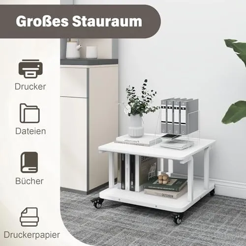 PUNCIA Druckertisch mit 2 Ebenen Druckerständer auf Rollen 60 x 50 cm