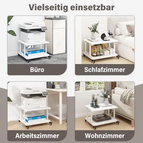 PUNCIA Druckertisch mit 2 Ebenen Druckerständer auf Rollen 60 x 50 cm