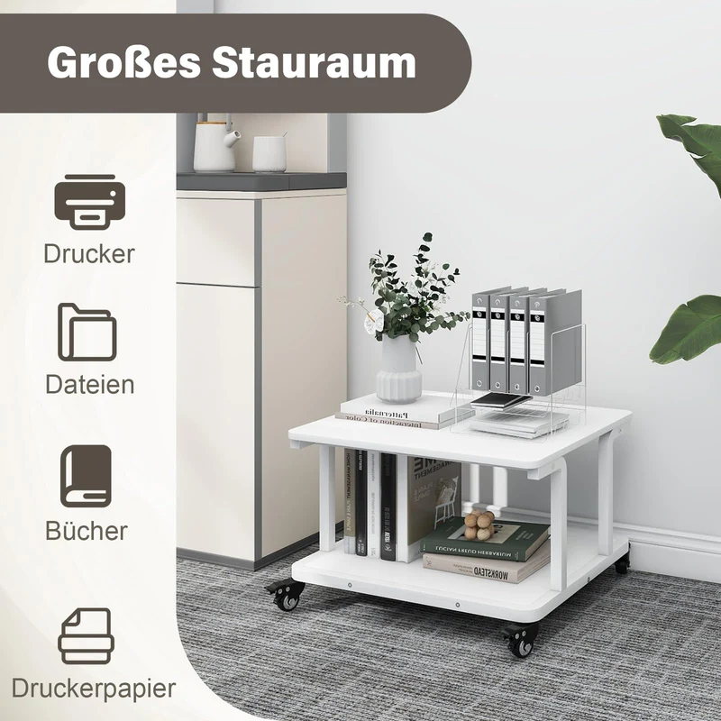 PUNCIA Druckertisch mit 2 Ebenen Druckerständer auf Rollen 60 x 50 cm