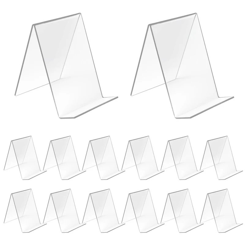 14 Stück Buchständer Acryl, 10 x 11.5 x 13 cm Transparente Buchstützen, 3mm Verstärkt Stabiler Bücherstütze, Multifunktionaler Book Stand für Büro, Schule, Bibliothek Bookends, Buchhalter Regal