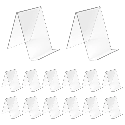 14 Stück Buchständer Acryl, 10 x 11.5 x 13 cm Transparente Buchstützen, 3mm Verstärkt Stabiler Bücherstütze, Multifunktionaler Book Stand für Büro, Schule, Bibliothek Bookends, Buchhalter Regal