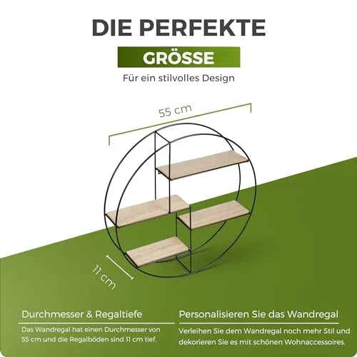 Intimo Living Schwarzes Industrial Wandregal aus Holz und Metall - Edles, rundes Regal für die Wand für Bücher, Deko, Küche und Badezimmer - 55 x 11 cm Hängeregal - Schweberegal