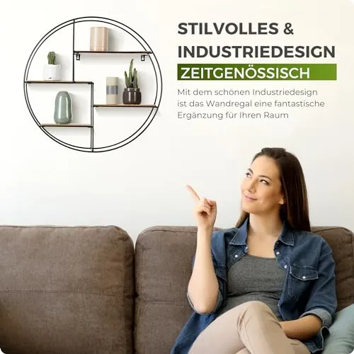 Intimo Living Schwarzes Industrial Wandregal aus Holz und Metall - Edles, rundes Regal für die Wand für Bücher, Deko, Küche und Badezimmer - 55 x 11 cm Hängeregal - Schweberegal