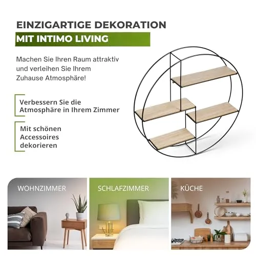 Intimo Living Schwarzes Industrial Wandregal aus Holz und Metall - Edles, rundes Regal für die Wand für Bücher, Deko, Küche und Badezimmer - 55 x 11 cm Hängeregal - Schweberegal