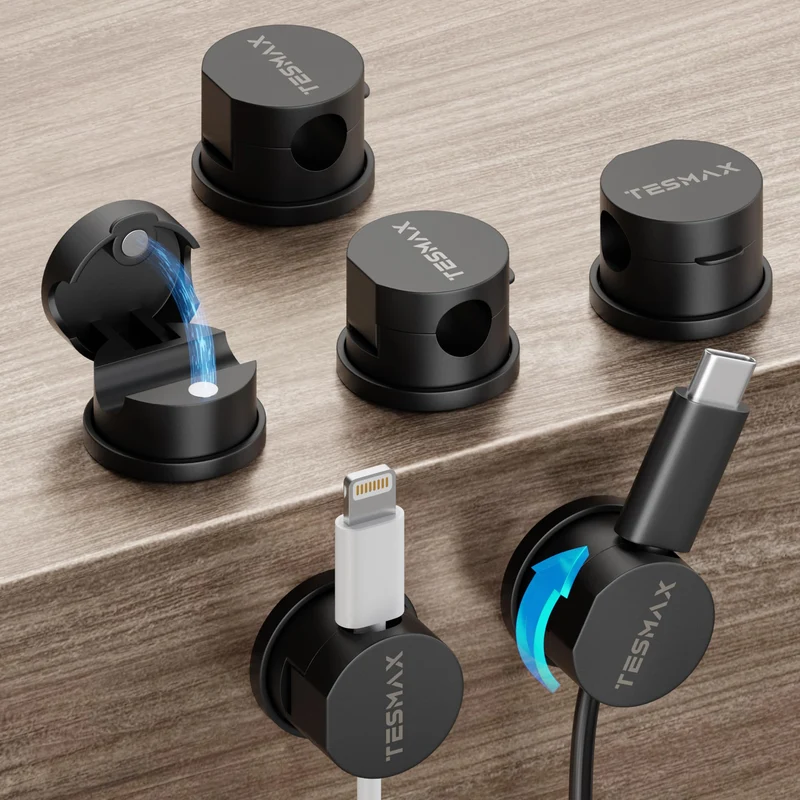 6 Stück Kabelhalter Selbstklebende Magnetische 360°Drehbar,Schwarz