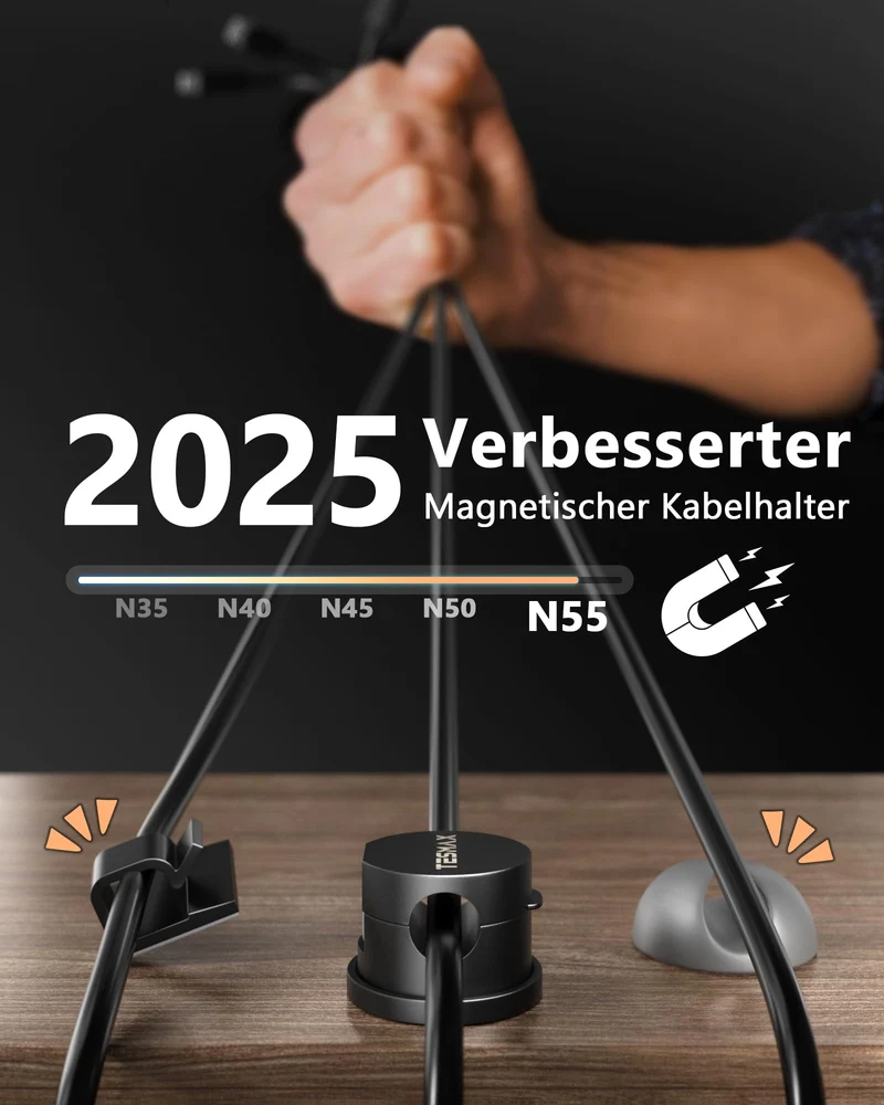 6 Stück Kabelhalter Selbstklebende Magnetische 360°Drehbar,Schwarz
