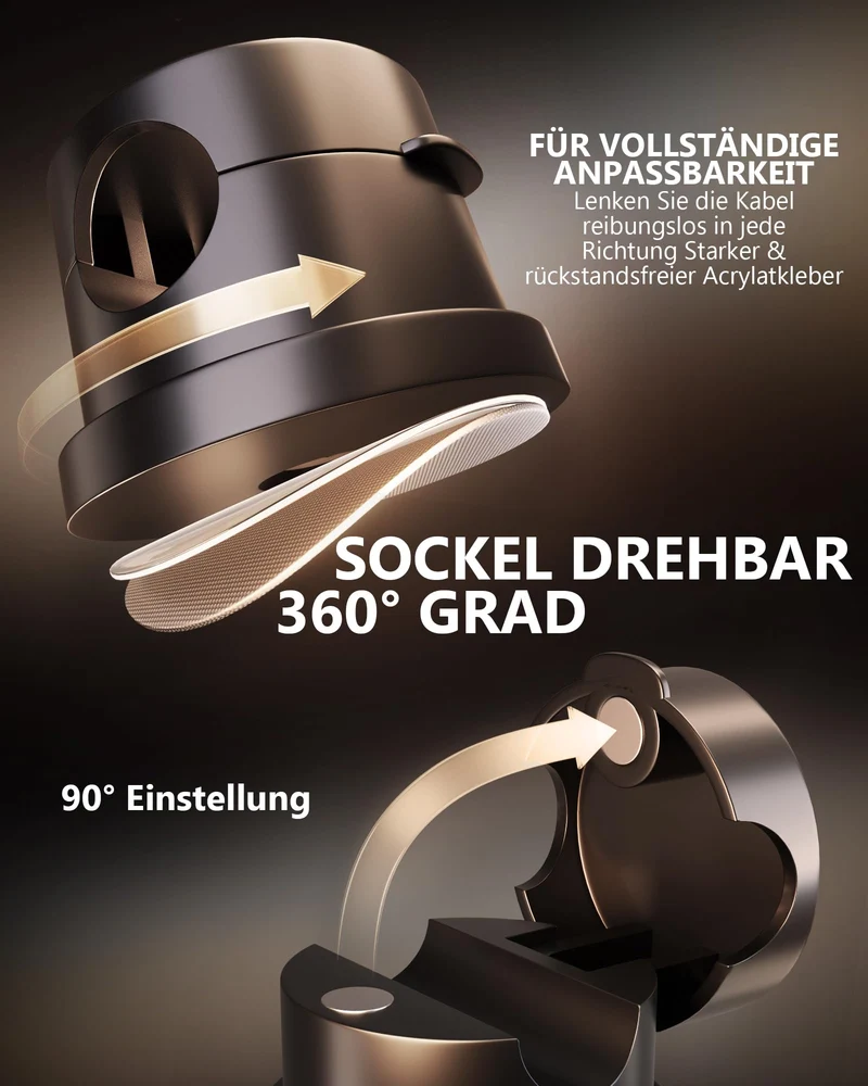 6 Stück Kabelhalter Selbstklebende Magnetische 360°Drehbar,Schwarz