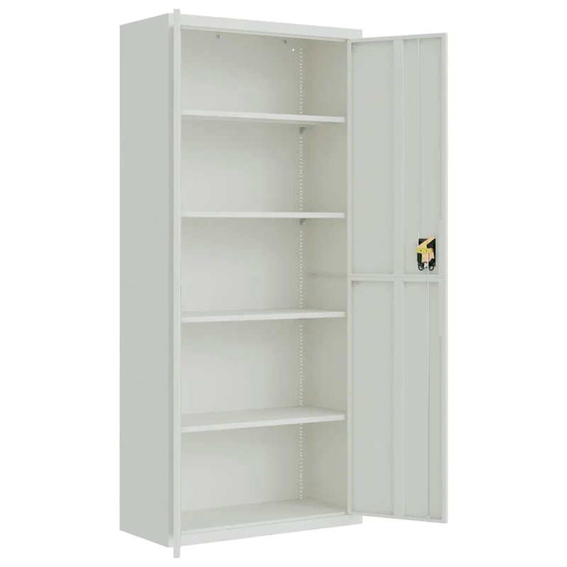 Aktenschrank Hellgrau aus pulverbeschichtetem Stahl 90x40x200 cm mit 4 Einlegeböden abschließbar für Büro, Homeoffice, Arbeitszimmer, zur sicheren Archivierung von Ordnern und Dokumenten