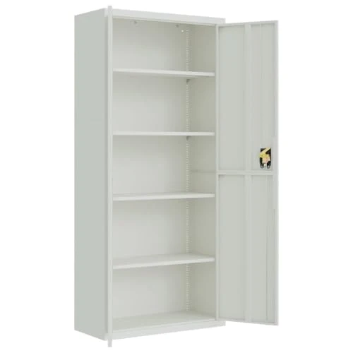 Aktenschrank Hellgrau aus pulverbeschichtetem Stahl 90x40x200 cm mit 4 Einlegeböden abschließbar für Büro, Homeoffice, Arbeitszimmer, zur sicheren Archivierung von Ordnern und Dokumenten