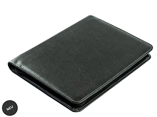DELMON VARONE - Tablet Schreibmappe mit Reißverschluss inkl. Notizblock DIN A5 (50 Blatt) aus veganem Eco Kunstleder Grau - Organizer Konferenz Mappe mit Stifthalter & Einsteckfach - Dokumentenmappe