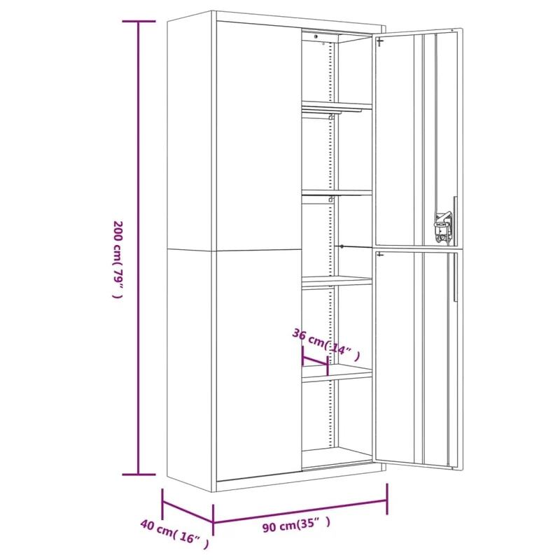 Aktenschrank Weiß aus pulverbeschichtetem Stahl 90x40x200 cm mit 4 Einlegeböden abschließbar für Büro, Homeoffice, Arbeitszimmer und Kanzlei zur sicheren Archivierung von Dokumenten und