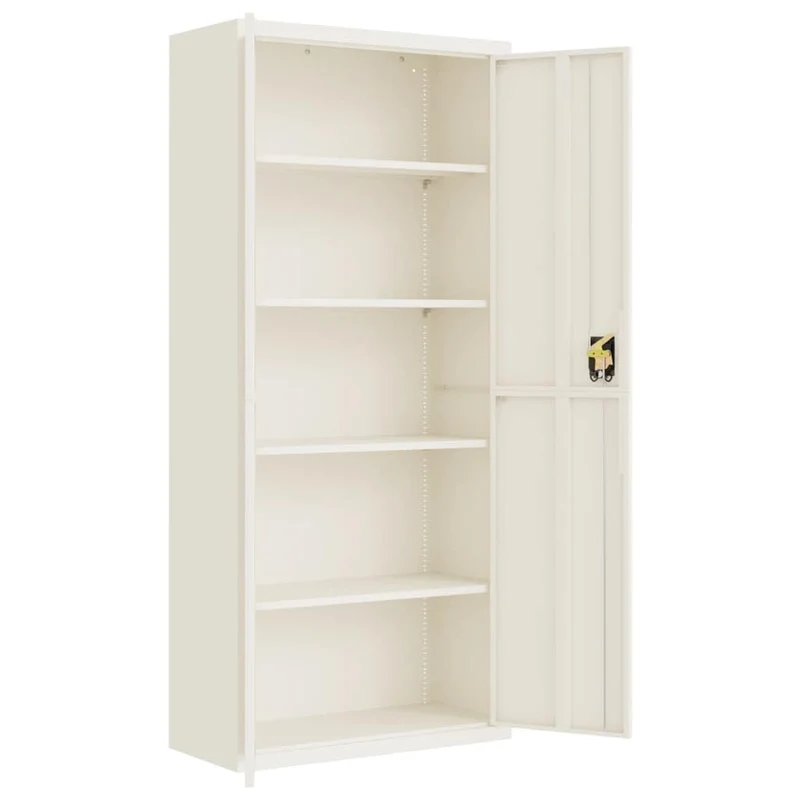 Aktenschrank Weiß aus pulverbeschichtetem Stahl 90x40x200 cm mit 4 Einlegeböden abschließbar für Büro, Homeoffice, Arbeitszimmer und Kanzlei zur sicheren Archivierung von Dokumenten und