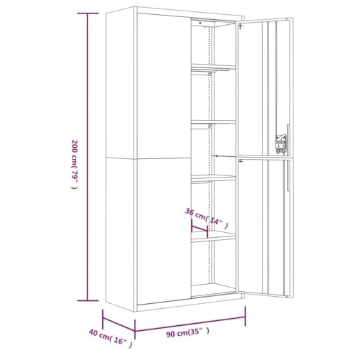 Aktenschrank Weiß aus pulverbeschichtetem Stahl 90x40x200 cm mit 4 Einlegeböden abschließbar für Büro, Homeoffice, Arbeitszimmer und Kanzlei zur sicheren Archivierung von Dokumenten und