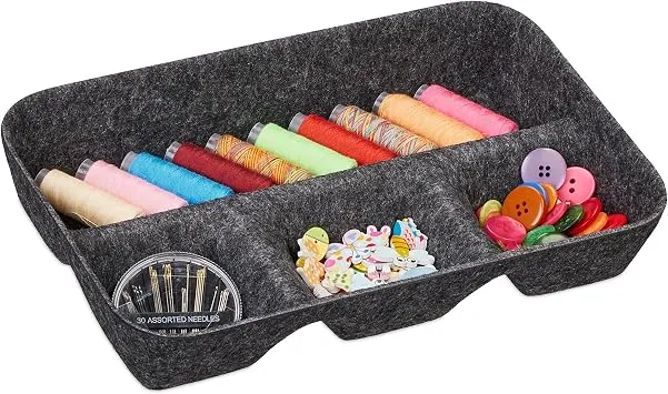 Relaxdays Schubladen Organizer Filz, Ordnungssystem Schreibtisch, HBT 5,5 x 29,5 x 19 cm, 4 Fächer, Filzkorb, dunkelgrau