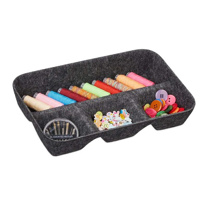 Relaxdays Schubladen Organizer Filz, Ordnungssystem Schreibtisch, HBT 5,5 x 29,5 x 19 cm, 4 Fächer, Filzkorb, dunkelgrau