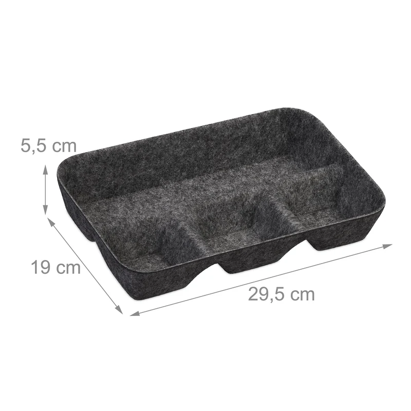 Relaxdays Schubladen Organizer Filz, Ordnungssystem Schreibtisch, HBT 5,5 x 29,5 x 19 cm, 4 Fächer, Filzkorb, dunkelgrau