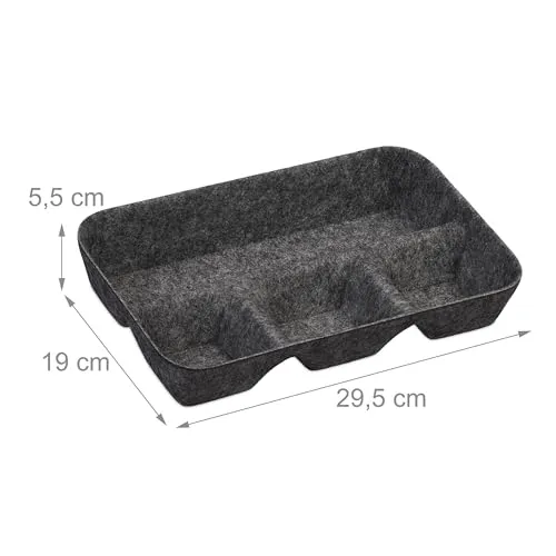 Relaxdays Schubladen Organizer Filz, Ordnungssystem Schreibtisch, HBT 5,5 x 29,5 x 19 cm, 4 Fächer, Filzkorb, dunkelgrau