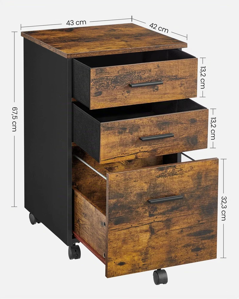 VASAGLE Rollcontainer, Aktenschrank mit 3 Schubladen, mit Rollen