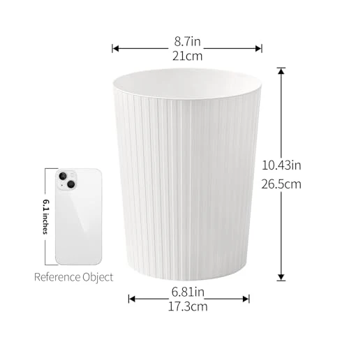 Cetomo 7.2L*3 Mülleimer, Abfalleimer, Müllbehälter, Papierkorb, Abfallbehälter, Plastikmülleimer für Papierabfall, Büro, Schlafzimmer, Kunststoff (PP), Weiß, 7.2L - 3er Pack