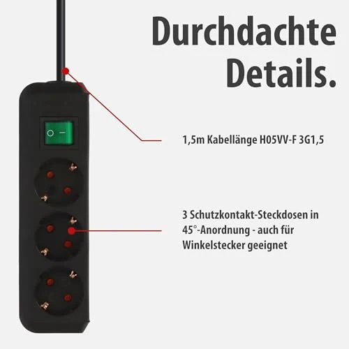 Brennenstuhl Eco-Line, Steckdosenleiste 3-Fach, 1,5m