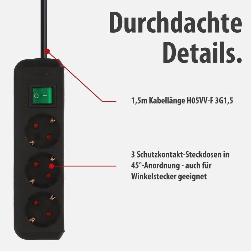 Brennenstuhl Eco-Line, Steckdosenleiste 3-Fach, 1,5m