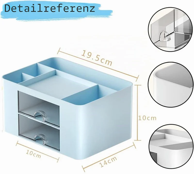 Schreibtisch Organizer mit Schubladen, Multifunktionaler Platzsparendes Desk Organizer Stifthalter Tisch Organizer für Schreibtisch mit 5 Fächern für Büro, Zuhause, Schule (Rosa+Blau)