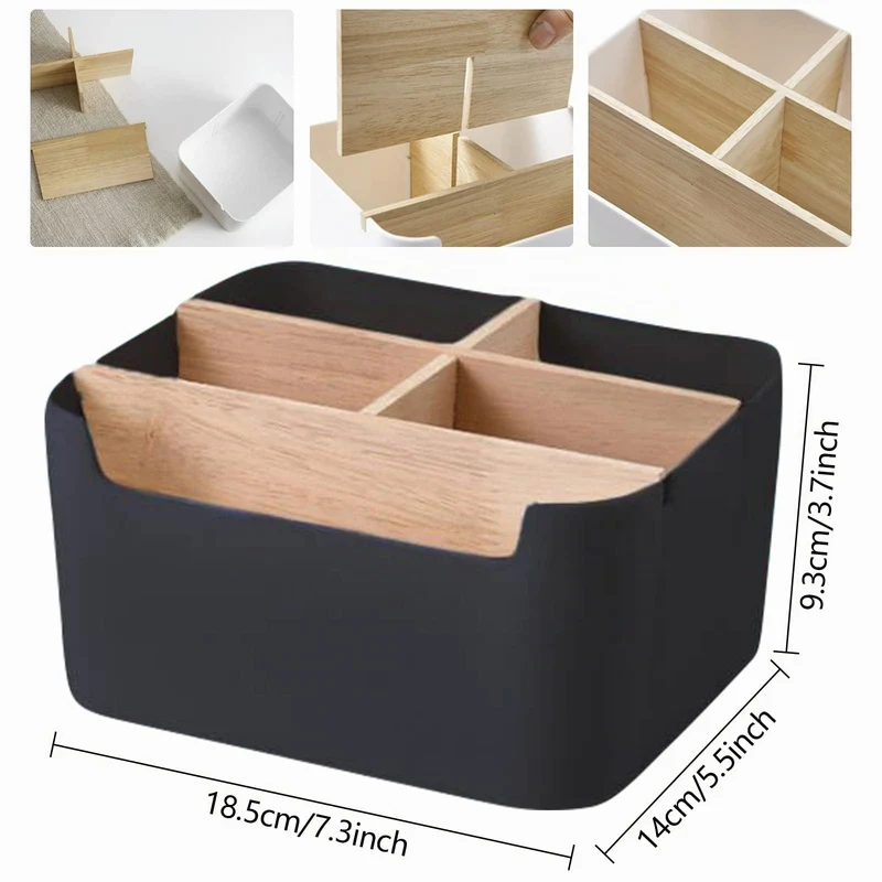 Schreibtisch Organizer Holz 5 Fächer, Bambus, Aufbewahrungsbox Schwarz