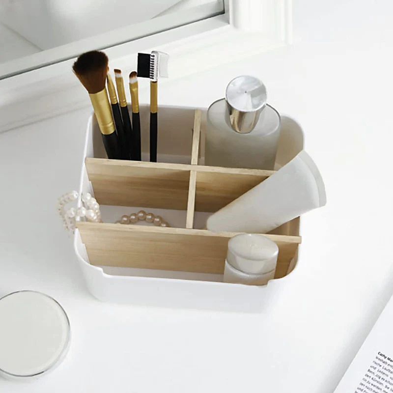Schreibtisch Organizer Holz 5 Fächer, Bambus, Aufbewahrungsbox Schwarz
