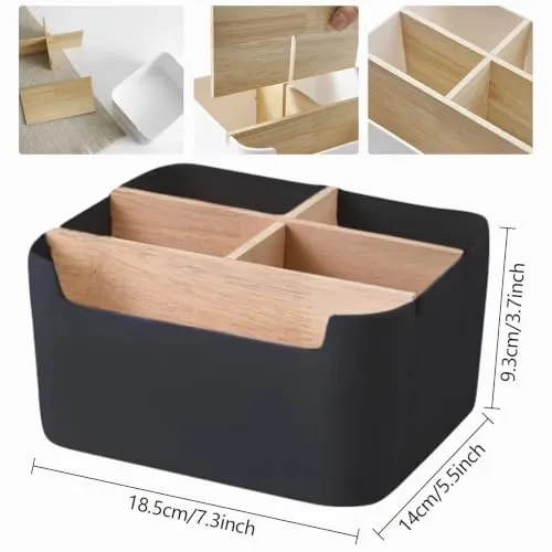 Schreibtisch Organizer Holz 5 Fächer, Bambus, Aufbewahrungsbox Schwarz