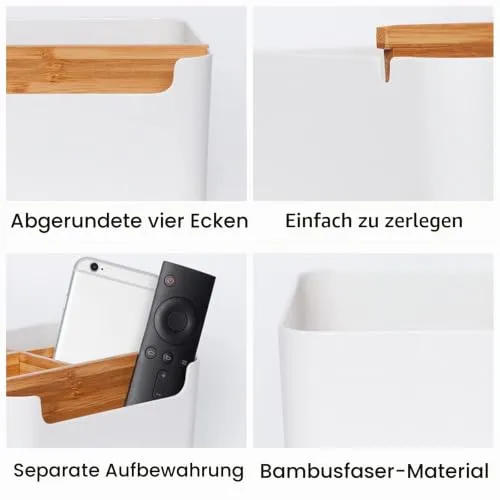 Schreibtisch Organizer Holz 5 Fächer, Bambus, Aufbewahrungsbox Schwarz
