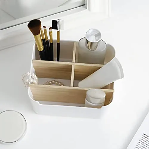 Schreibtisch Organizer Holz 5 Fächer, Bambus, Aufbewahrungsbox Schwarz
