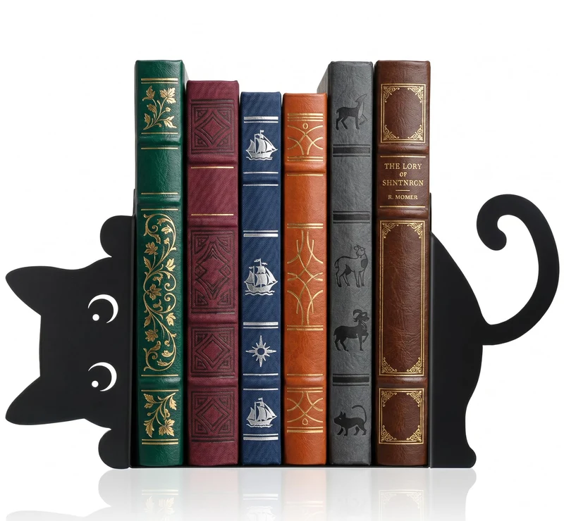 Buchstützen 2 Stück Buchhalter Metall Bücherstütze Schwarz Buchstütze Katze