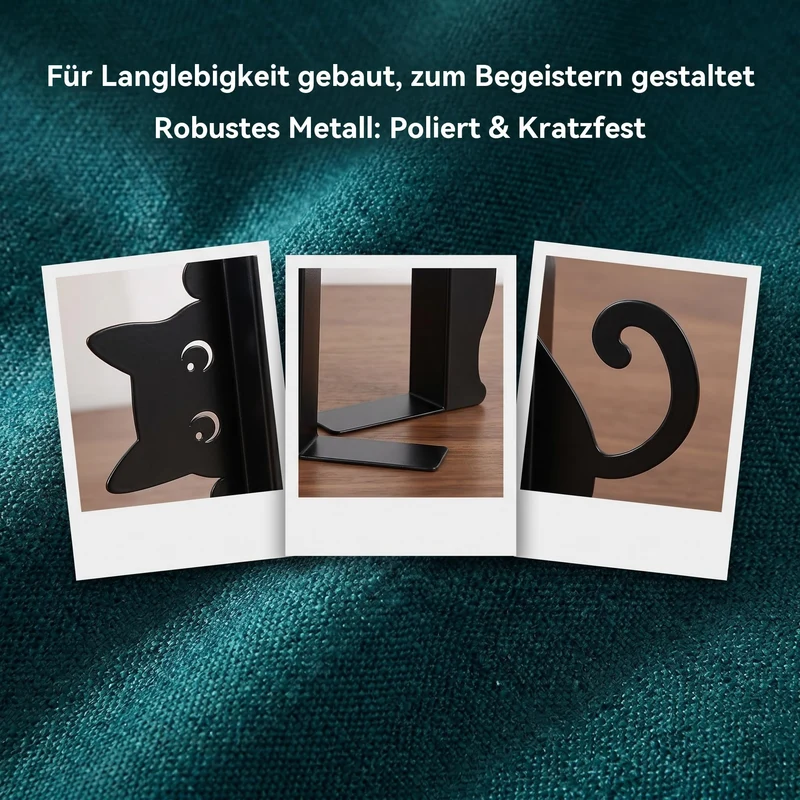 Buchstützen 2 Stück Buchhalter Metall Bücherstütze Schwarz Buchstütze Katze