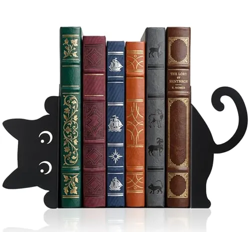 Buchstützen 2 Stück Buchhalter Metall Bücherstütze Schwarz Buchstütze Katze