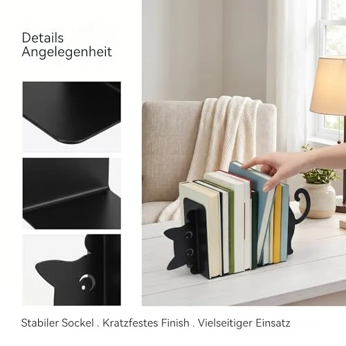 Buchstützen 2 Stück Buchhalter Metall Bücherstütze Schwarz Buchstütze Katze