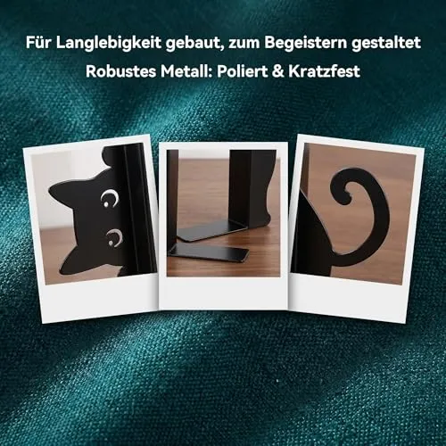 Buchstützen 2 Stück Buchhalter Metall Bücherstütze Schwarz Buchstütze Katze