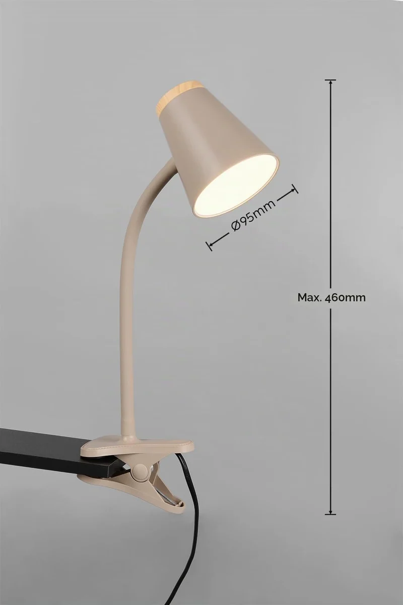 Reality Leuchten LED Klemmleuchte Pongo R25831143, Kunststoff Warm beige, Holznachbildung, inkl. 4.5 Watt LED, Flexarm
