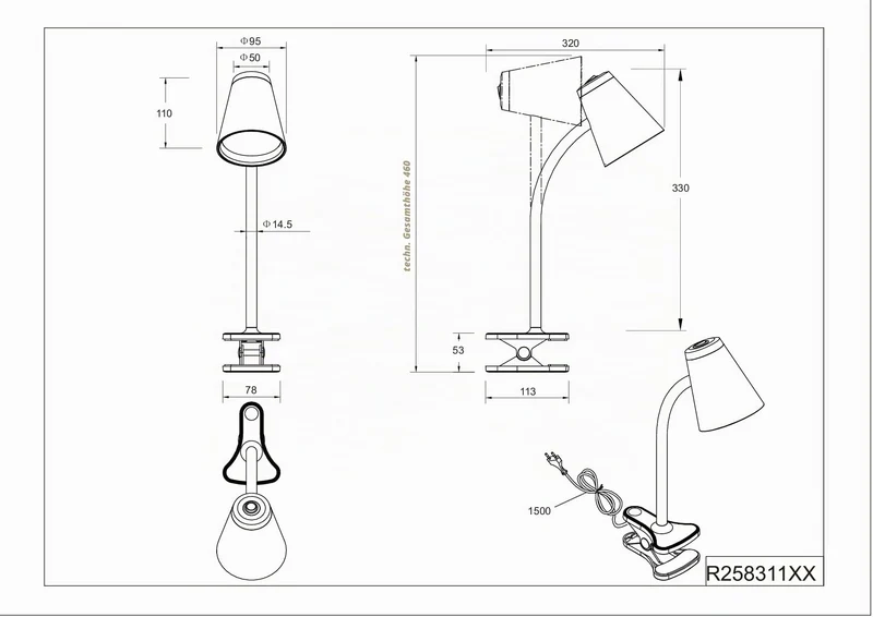 Reality Leuchten LED Klemmleuchte Pongo R25831143, Kunststoff Warm beige, Holznachbildung, inkl. 4.5 Watt LED, Flexarm