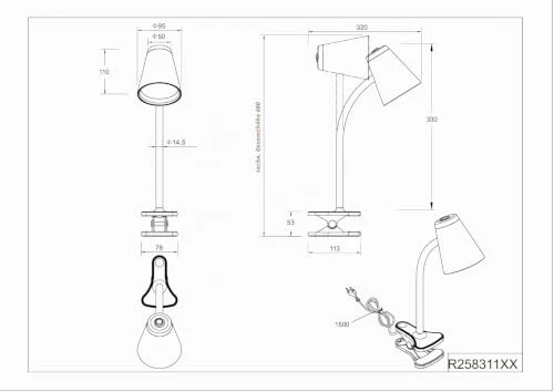 Reality Leuchten LED Klemmleuchte Pongo R25831143, Kunststoff Warm beige, Holznachbildung, inkl. 4.5 Watt LED, Flexarm
