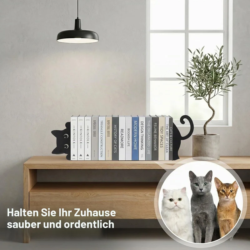 2 Stück Buchstützen aus Metall Katze,Katzenförmige Buchstützen
