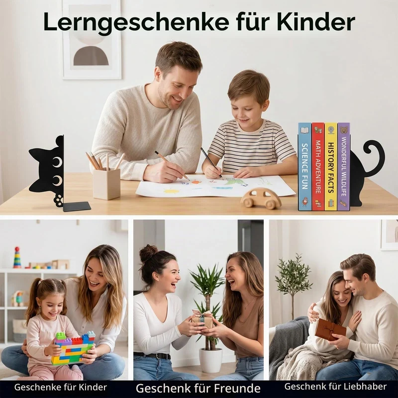 2 Stück Buchstützen aus Metall Katze,Katzenförmige Buchstützen