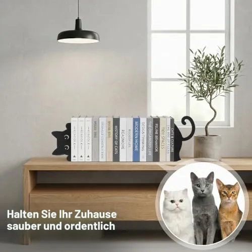 2 Stück Buchstützen aus Metall Katze,Katzenförmige Buchstützen