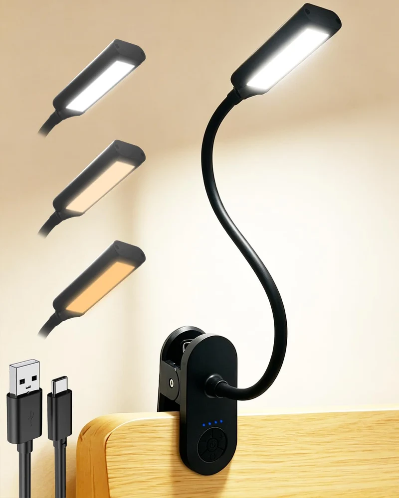 Leselampe Bett, Klemmlampe Akku Für Schlafzimmer, Lesen, Camping (Schwarz)