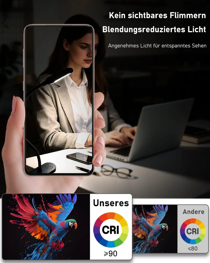 Leselampe Bett, Klemmlampe Akku Für Schlafzimmer, Lesen, Camping (Schwarz)